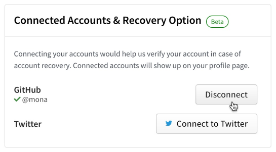 Screenshot of linking from Account Setting with a cursor hovering over disconnect